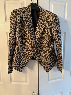 Leopard Print Double-Breasted Blazer with Gold Buttons